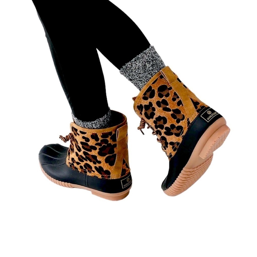 New women’s 6 Marley Lilly leopard print waterproof duck boots prep outdoor hike